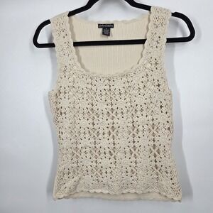 Gaby & Eden Women's SZ M Shirt Tank Top Lace Crochet Cropped Boho Cottage
